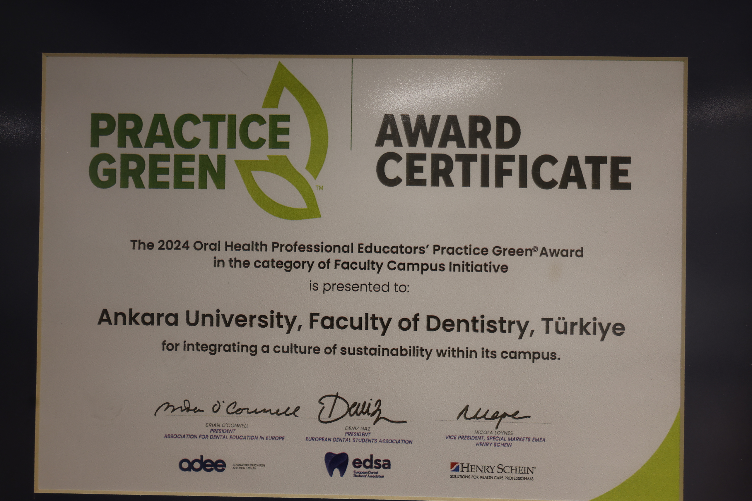 Practice Green Award Certificate