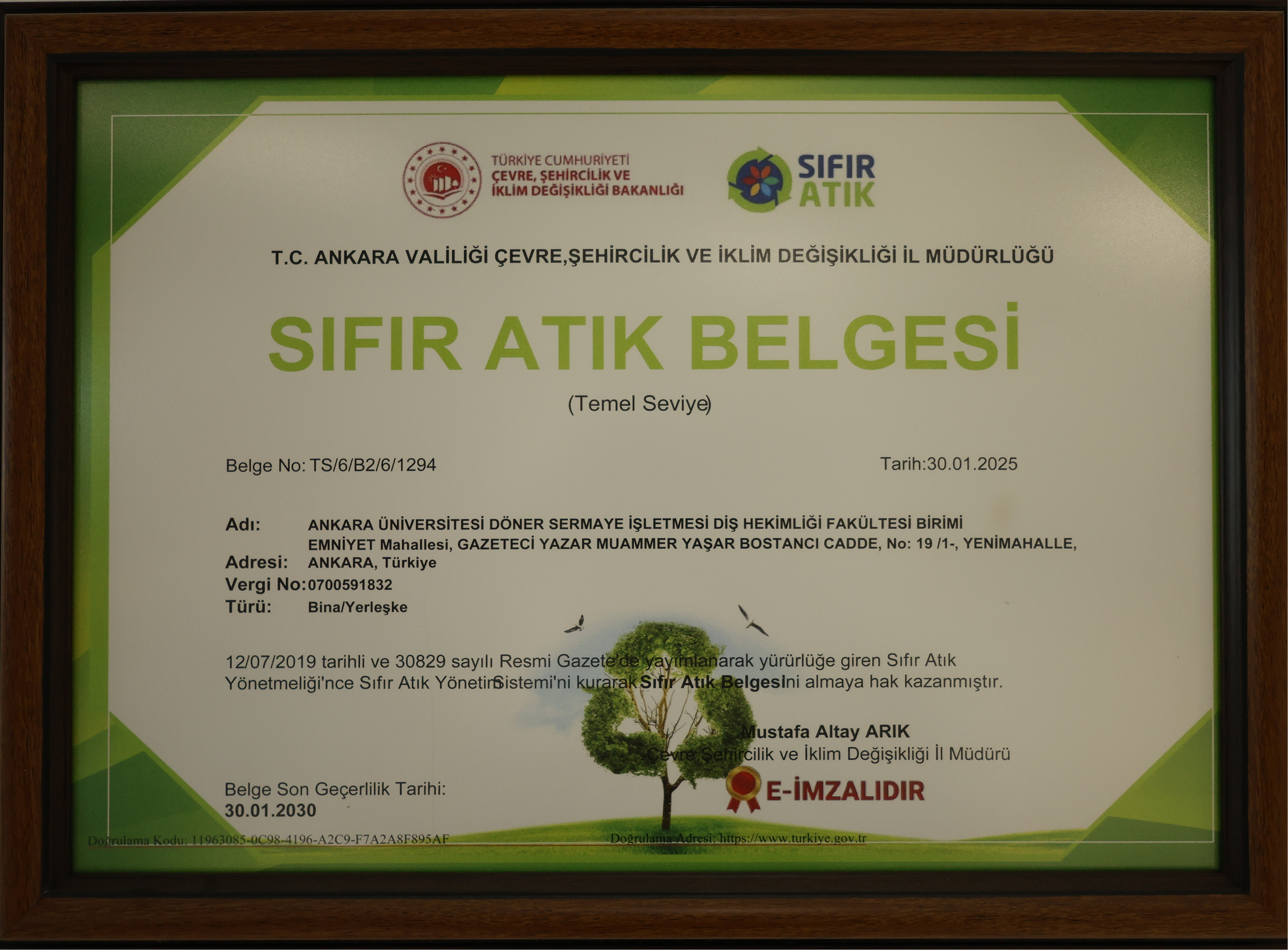 Sıfır Atık Belgesi